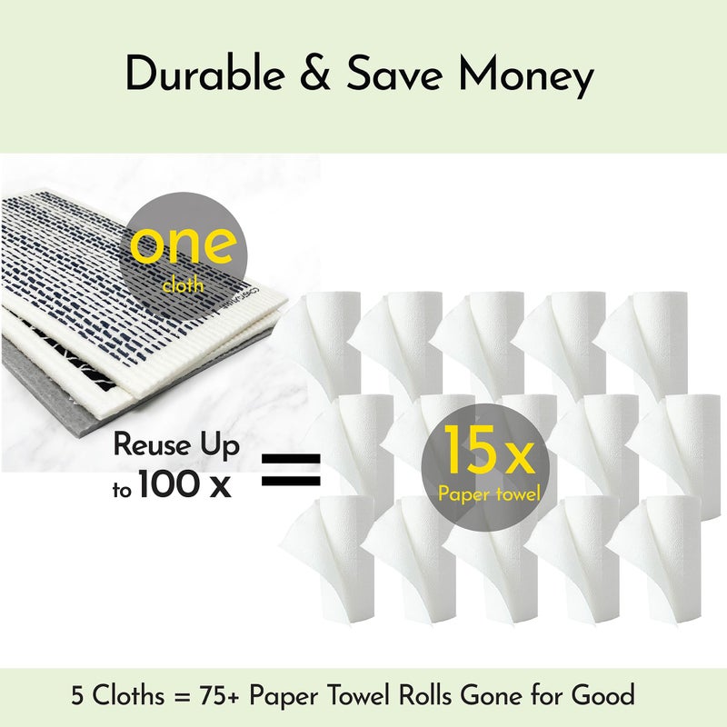 SIMPLYCASA Long 5â€‘Pack Swedish Dishcloths â€“ Reusable, Cellulose Sponge Dish Cloths for Washing Dishes, Paper Towel Replacement, Plastic-Free Packaging, Super Absorbent - Image 5